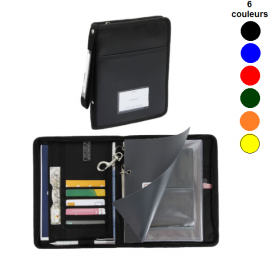 Porte-documents en toile induite 195mm x 250mm avec porte-clés, porte-carte, renfort au dos et anneaux pour porte-vues