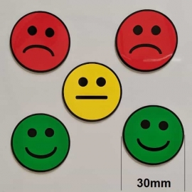 Lot de 5 Smileys ronds simples faces magnétiques de 30mm