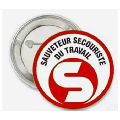 Badge SST Rouge -Sauveteur Secouriste du Travail- Rond 55mm avec épingle