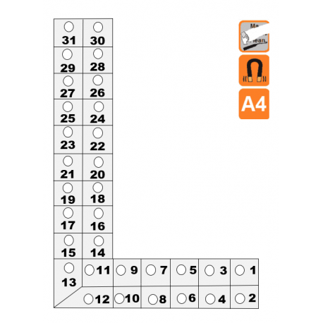 Indicateur Visuel Blanc "L" magnétique, effaçable à sec - A4