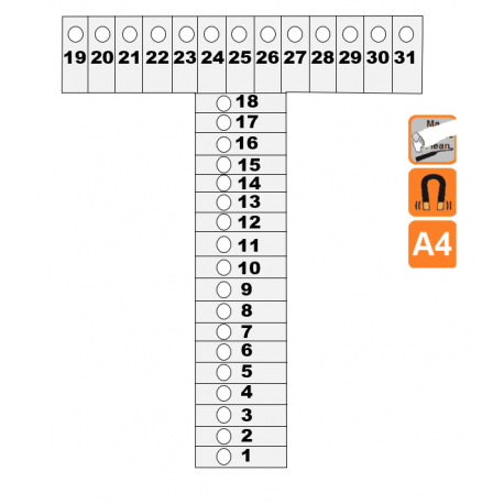 Indicateur Visuel Blanc "T" magnétique, effaçable à sec - A4