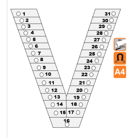 Indicateur Visuel Blanc "V" magnétique, effaçable à sec - A4
