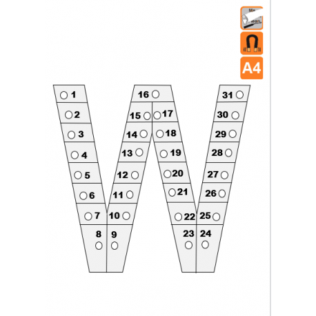 Indicateur Visuel Blanc "W" magnétique, effaçable à sec - A4