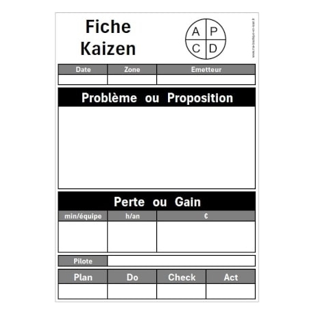 50 Fiches Kaizen cartonnées - 70x100 mm