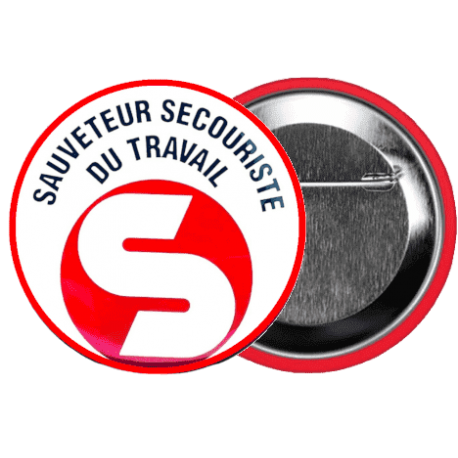 Badge SST Rouge -Sauveteur Secouriste du Travail- Rond 55mm avec épingle