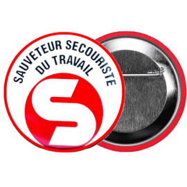 Badge SST Rouge -Sauveteur Secouriste du Travail- Rond 55mm avec épingle