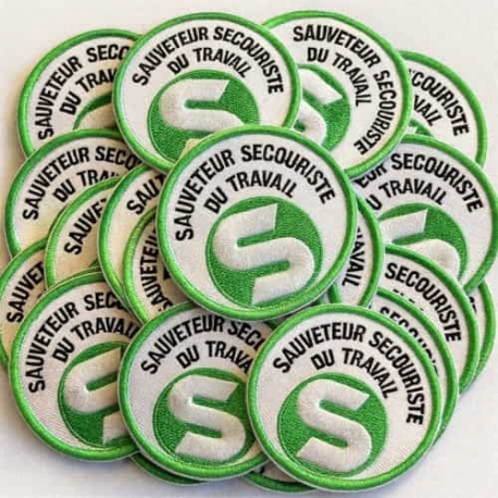 Ecusson Vert SST (Sauveteur Secouriste du Travail) rond 65mm revêtement à thermocoller sur vos vêtements de travail