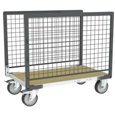 Chariot FIMM modulaires grillagé - 2 ridelles - plateau bois - roues - rectangle - 500 kg