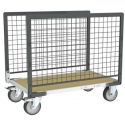 Chariot FIMM modulaires grillagé - 2 ridelles - plateau bois - roues - rectangle - 500 kg