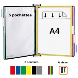 kit mural magnétique 5 pochettes A4 assorties