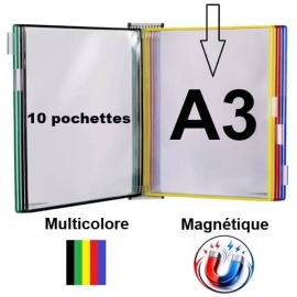 Système de présentation mural métal Magnétique Tarifold, A3, 10 poches, 5 coloris