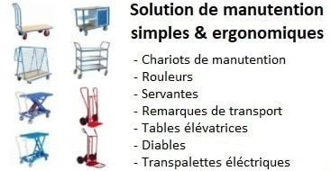 Solution de manutention simple et ergonomique - chariots - rouleurs - servantes - Remorques - Diable